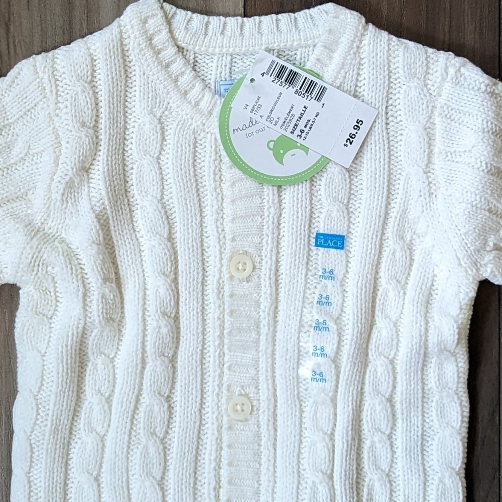 NWT The Children's Place Baby Boys Sweater Cable Knit Cardigan Button-Do… - Picture 3 of 3